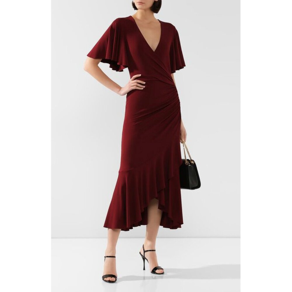 Michael Kors Collection burgundy gathered asymmetrical tiered maxi dress, 4